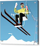 New Zealand Vintage Travel Poster Skiing Restored Acrylic Print