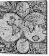 Vintage World Map Print From 1689 - Black And White Acrylic Print
