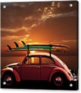 Volkswagen Beetle With Surfboards At Sunset Acrylic Print