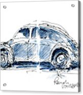 Vw Beetle Classic Car Ink Drawing And Watercolor Acrylic Print