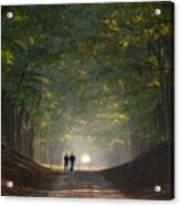 Walking The Dog In The Forest Acrylic Print