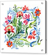 Watercolor Garden Folk Floral In Vintage Style Acrylic Print