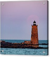 Whaleback Lighthouse Full Moon Rising Acrylic Print