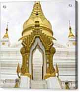 White Buddhist Temple With A Golden Acrylic Print