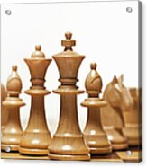 White Chess Set On Board Acrylic Print