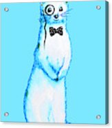 White Ferret Hipster With Monocle And Bow Tie / Watercolor Drawing Acrylic Print