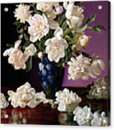 White Peonies In Blue Chinese Vase Acrylic Print