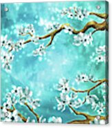 Tranquility Blossoms - Winter White And Blue Acrylic Print