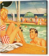 Woman And Man Flirting At The Pool Acrylic Print