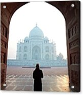 Woman At The Taj Mahal Acrylic Print