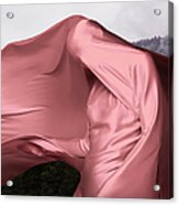 Woman Covered In Pink Material Outdoors Acrylic Print