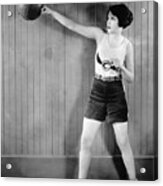 Woman Hitting Punching Bag Boxing Outfi Acrylic Print