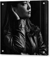 Woman In Leather Jacket Acrylic Print