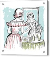 Woman Looking In Mirror At Dressing Table Acrylic Print