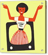 Woman Popping Out Of A Television Acrylic Print