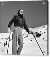 Woman Skier Standing On Slopes Acrylic Print