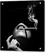 Woman Smoking A Cigar Acrylic Print