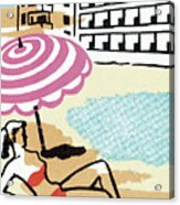 Woman Sun Bathing On The Beach Acrylic Print