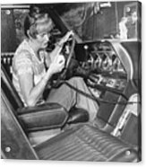 Woman Using Cb Radio In Her Car Acrylic Print