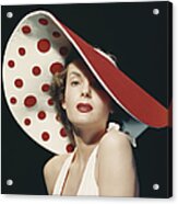 Woman Wearing Large Spotted Hat Acrylic Print