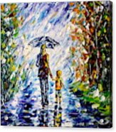 Woman With Child In The Rain Acrylic Print