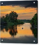 Yahara Bliss - Lone Kayak On Yahara River At Sunset In Stoughton Wi Acrylic Print