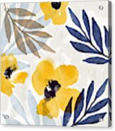 Yellow And Navy 3- Floral Art By Linda Woods Acrylic Print