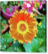 Yellow Flower With Green Leaf Abstract Acrylic Print