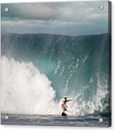 Young Man Surfing On Wave Acrylic Print