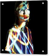 Young Woman Covered In Multicolored Acrylic Print