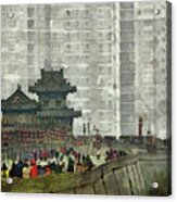 031 Architectural Abstract, Cityscape, High Rise City Walls, Xian, China Acrylic Print