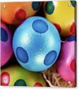 Colorful Easter Eggs With Polka Dots In A Basket #1 Acrylic Print