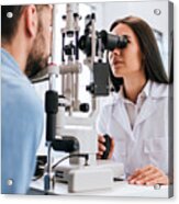 Doctor And Patient In Ophthalmology Clinic #1 Acrylic Print