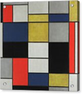 Piet Mondrian Pronto da Appendere Giallo e Blu Giallobus Composizione A con Nero Rosso Quadri Moderni per la casa 50x50 Quadro Grigio Tela Canvas 