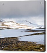 Icelandic Landscape With Mountains And Meadow Land Covered In Snow. Iceland #1 Acrylic Print