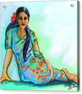 Indian Woman With Flower Acrylic Print