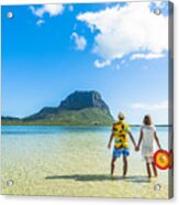 Man And Woman Holding Hands In The Tropical Lagoon, Indian Ocean, Mauritius #1 Acrylic Print