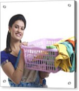 Portrait Of A Housewife Holding A Laundry Basket #1 Acrylic Print