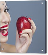 Portrait Of A Woman Holding An Apple #1 Acrylic Print