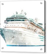 Watercolor Drawing Of Cruise Ship Isolated On White Background, Modern Ocean Liner Acrylic Print