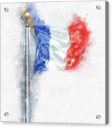 Watercolor Painting Illustration Of Flag Of France Isolated Over White Background Acrylic Print