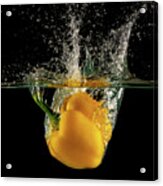 Yellow Bell Pepper Dropped And Slashing On Water Acrylic Print