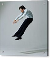 Young Businessman Flying Backwards, Side View #1 Acrylic Print