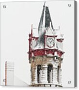 100 Percent Chance Of Snow At 10am -    - Stoughton Opera House Clock Tower In Snowstorm Acrylic Print