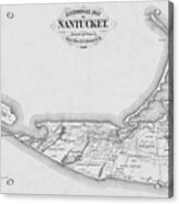 1865 Historical Map Of Nantucket Massachusetts Cape Code Black And White Acrylic Print
