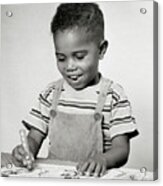 1940s 1950s Creative Smiling African-american Boy Toddler Sitting At Table Working Drawing Acrylic Print