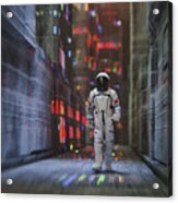 Chinese Astronaut Walking In Futuristic City #2 Acrylic Print