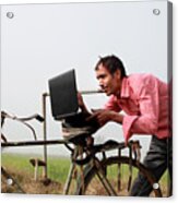 Farmer Using Laptop In The Field #2 Acrylic Print