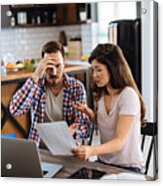 Frustrated Couple Checking Bills At Home Using Laptop #2 Acrylic Print