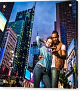 Mixed Race Couple Walking Around In New York City, Taking Selfies #2 Acrylic Print